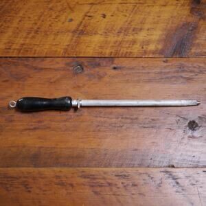 Vintage Fischer Wood Handle France Rod Inlayed Knife Sharpening Steel 8.75"